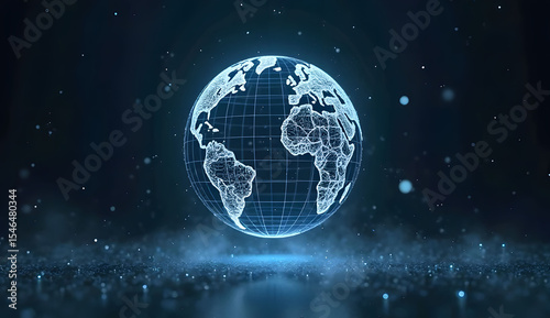 Glowing 3D Spherical Wireframe Earth with Geometric Lines
