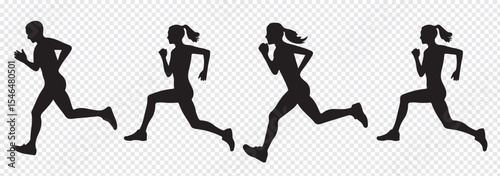 Men and women Running, People doing running exercises are isolated on a white background. jogging exercise silhouette set. Man and Woman silhouettes. Variety Design. EPS 10