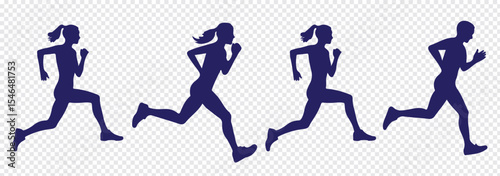 Men and women Running, People doing running exercises are isolated on a white background. jogging exercise silhouette set. Man and Woman silhouettes. Variety Design. EPS 10
