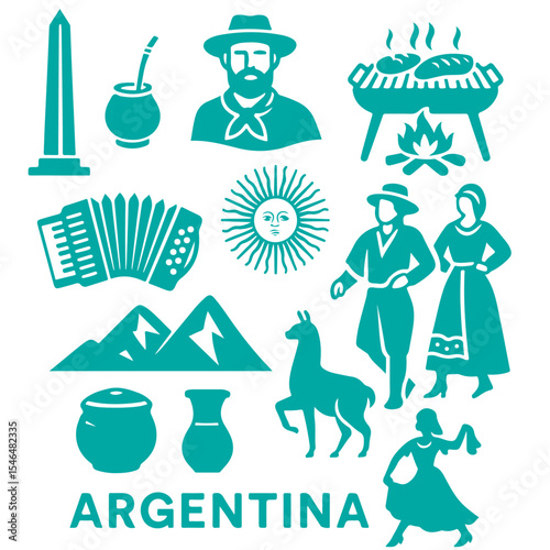 vector isolated blue color argentina traditional cultural symbols