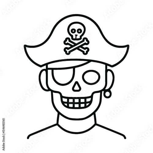 Pirate skull illustration wearing a hat with crossbones design  