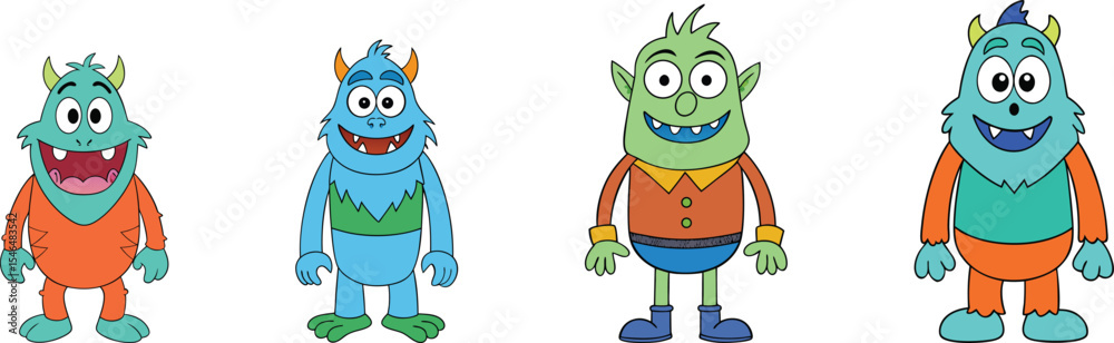 Obraz premium monster cartoon character set vector illustration