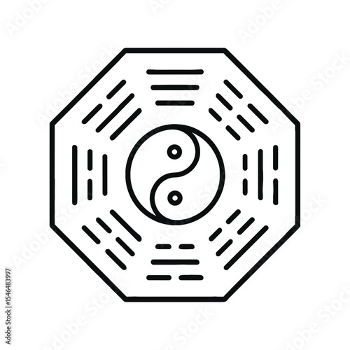 Yin Yang symbol in octagonal pattern with minimalist design  