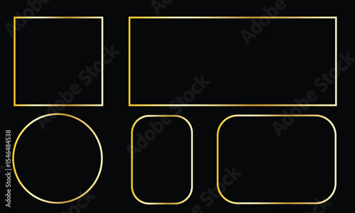 luxury gold borders for for wedding invitation. golden geometric frames in art deco style. thin line oval and rectangle set for invitation decoration. vector illustration isolated on black background.