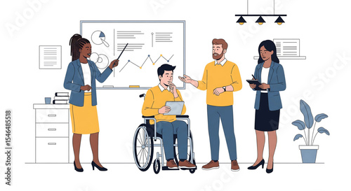Diverse Business Team Collaboration Flat Design Vector Illustration

