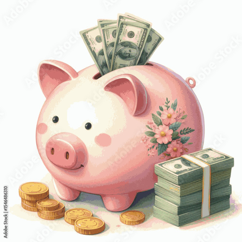 Rainy Day Wash Money in piggyban isolated watercolor vector illustration svg
