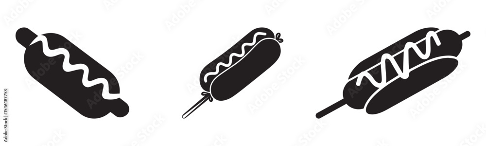 Hot dog Corndog with sausage and mustard vector illustration icon silhouette fast food symbol on white background Hot dog Corndog with sausage and mustard vector illustration icon silhouette fast food symbol on white background