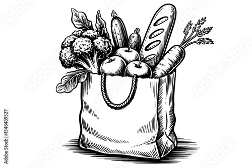 Fresh Food Shopping Bag Healthy Eating Essentials Illustration