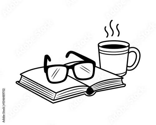 Cozy Reading Nook Book, Coffee, and Glasses Illustration