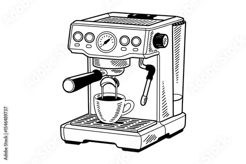 Espresso Machine Illustration A Detailed Drawing of Coffee Brewing Process