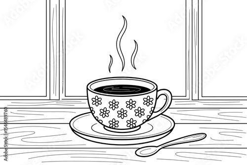Cozy Morning A Steaming Cup of Coffee by the Window