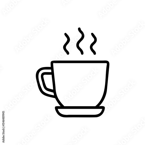 Handdrawn Line Art Illustration of a Steaming Coffee Cup on a Saucer Simple Hot Drink Icon