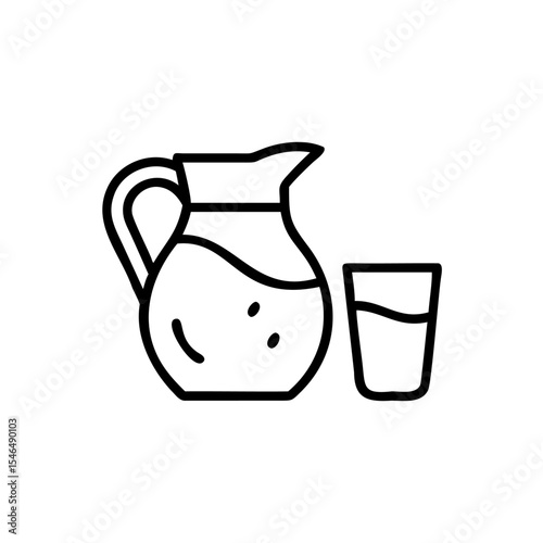 Handdrawn Line Art Pitcher and Glass of Water Drinkware Illustration beverage