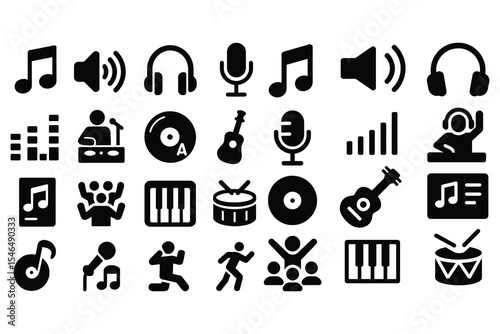 Music icons set glyph style isolated on white background