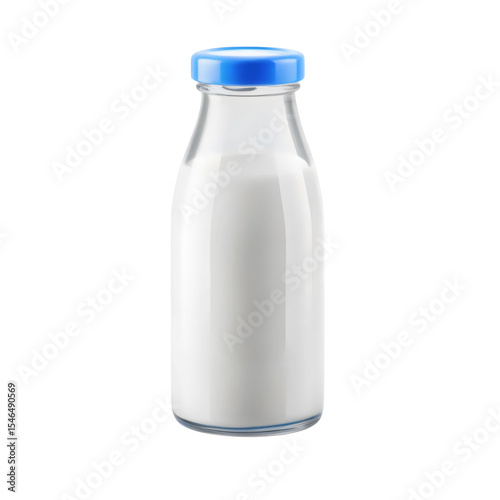 Classic Glass Milk Bottle: Fresh Dairy Product Isolated on Transparent Background

