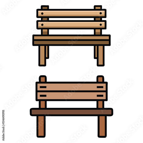 Two wooden park benches illustrations 