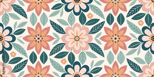 Wallpaper Mural Seamless pastel floral pattern with teal leaves and flowers Torontodigital.ca
