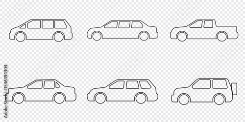 Car outline icon set, Simple transportation linear icon. Editable Stroke