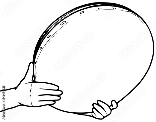Hands holding a large tambourine