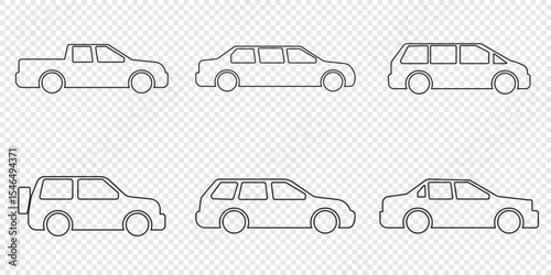 Car outline icon set, Simple transportation linear icon. Editable Stroke