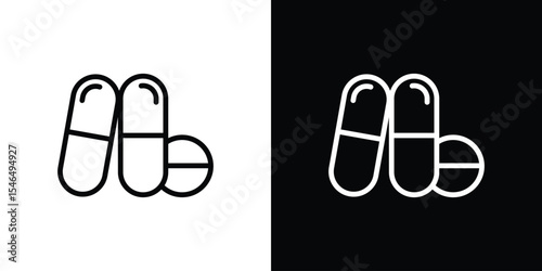 Medicine of pills and capsules icon in black. flat graphic vector icon