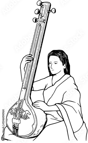 Woman playing a traditional indian veena