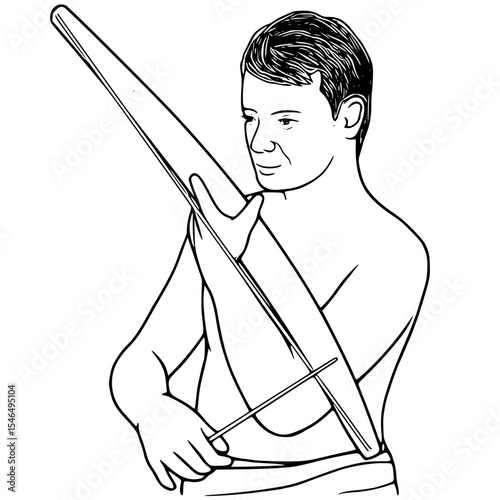 Man playing a traditional bow instrument isolated on white background