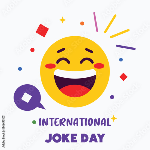 international joke day with a cheerful laughing emoji and colorful confetti vibrant celebration of humor and happiness