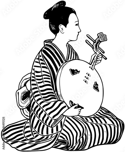 Woman playing a traditional japanese biwa