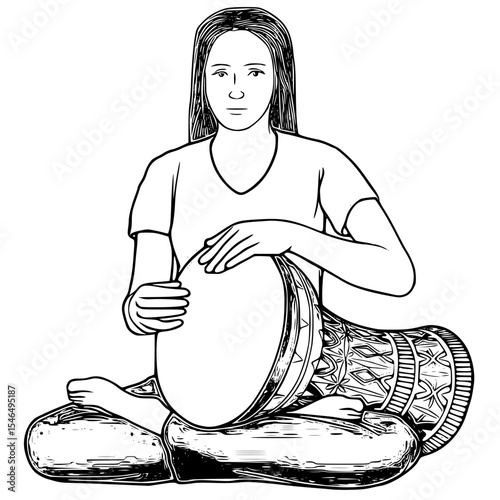 Woman playing a darbuka drum isolated on white background