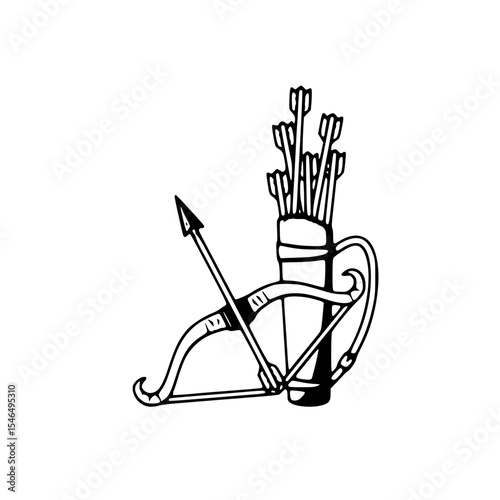 Bow and quiver with arrows isolated on white