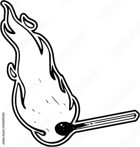 Lit match isolated on white background