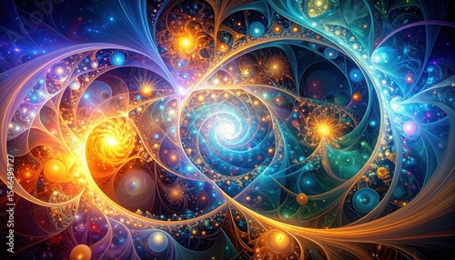 Abstract Pathway of Interconnected Dreams in Swirling Colors and Shapes