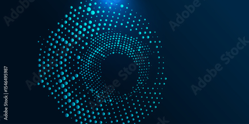Abstract spiral dotted spinning vortex background in dark blue. This creative minimalist style background can be used as a banner or wallpaper.