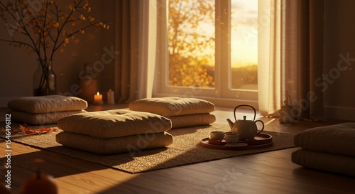 Golden sunset meditation room