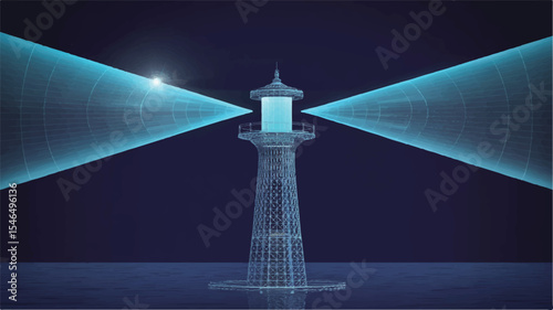 Futuristic Lighthouse Digital Wireframe Illustration