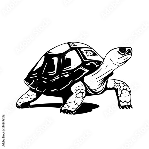 Isolated black and white turtle illustration