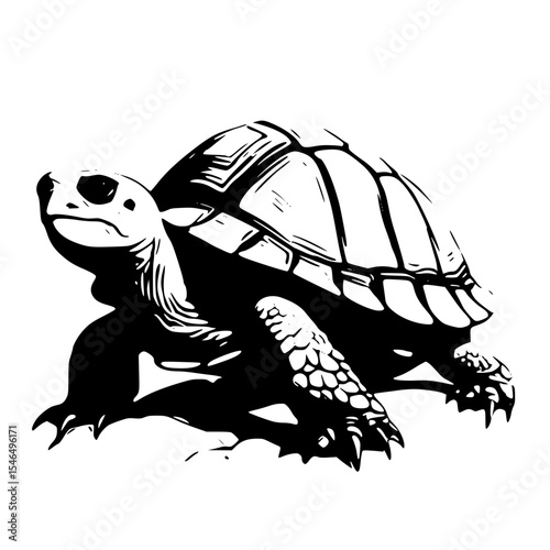 Isolated black and white turtle illustration