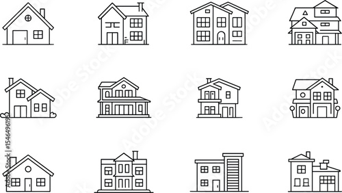 Black Line Drawings of Houses Various Styles and Sizes Architectural Icons home homes