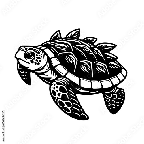 Isolated black and white turtle illustration