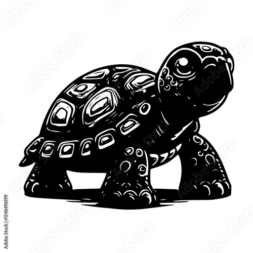Isolated black and white turtle illustration