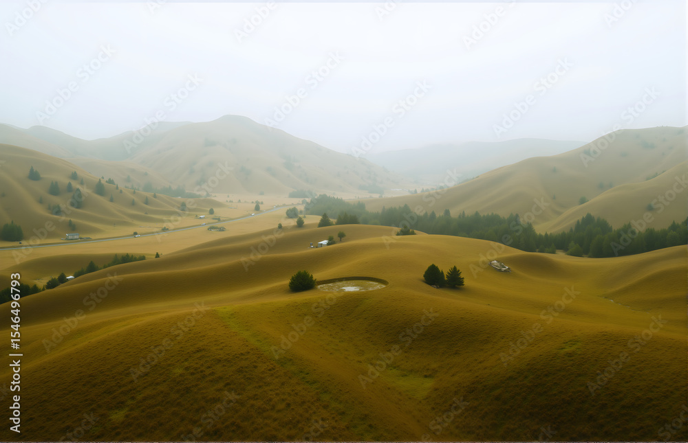 Obraz premium Mountain Grassland in Mist
