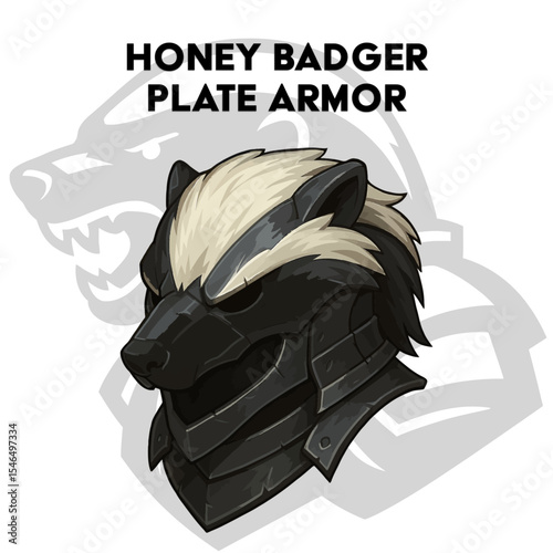 Cartoon Honey Badger Plate Armor Helmet – Fantasy Animal-Themed Headgear Illustration