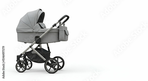 Grey Modern Baby Stroller on White Background