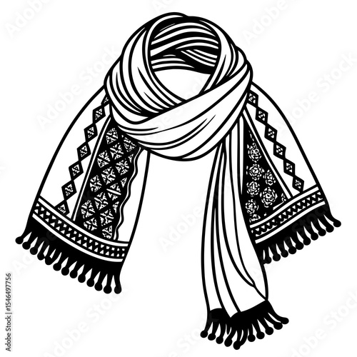 black and white scarf with fringe clip art preview