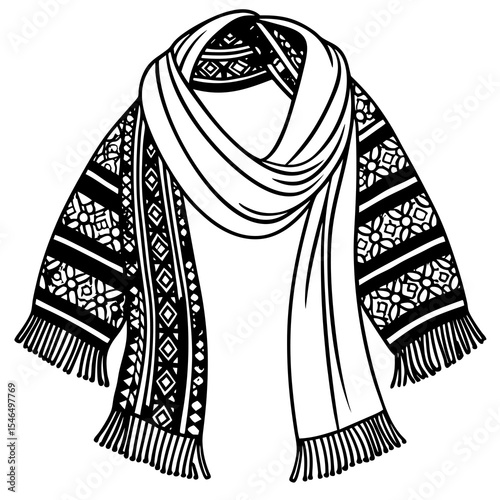 Winter scarf with pattern isolated on white background