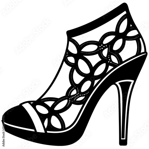 High heel shoe with floral design isolated on white background