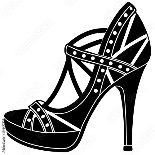 High heel platform shoe with straps isolated on white background