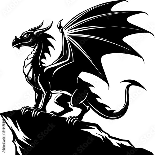 Dragon perched on a rock isolated on white background