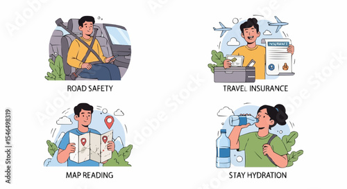 Man Using Mobile Phone While Traveling – Travel Safety Awareness Vector